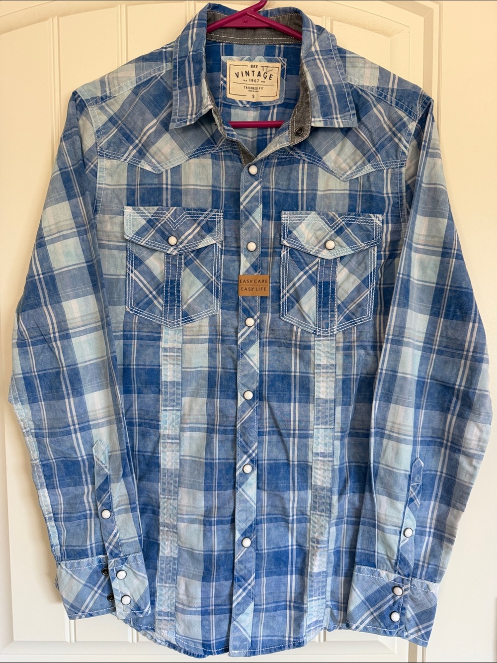 BKE Blue Plaid Casual Button-Down Shirt